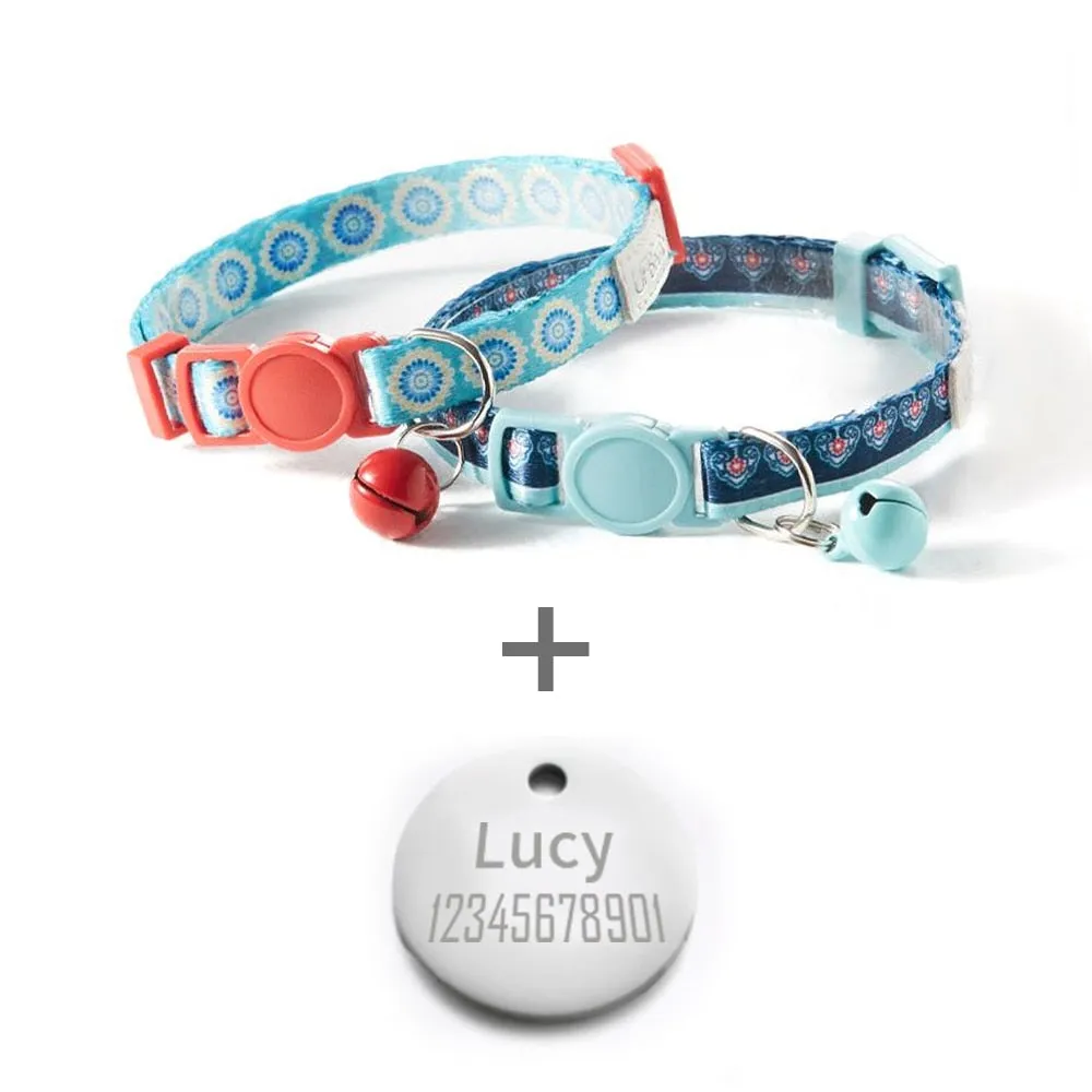 2 Pack Cat Collar with Bell Adjustable for Puppy Kittens Necklace Cat Accessories Collar