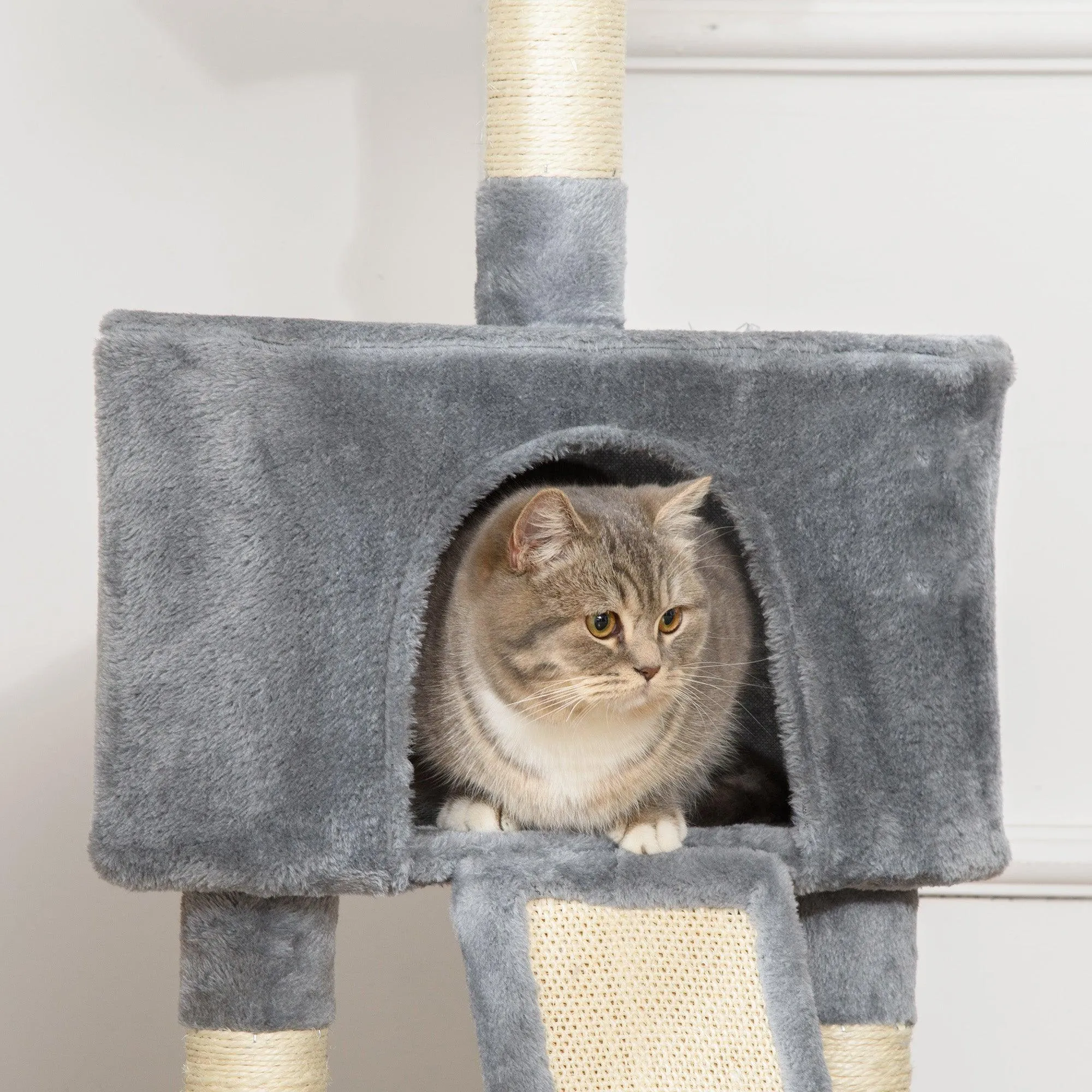 Corner Cat Tower w/ Sisal Rope Scratching Post, 98cm - Grey